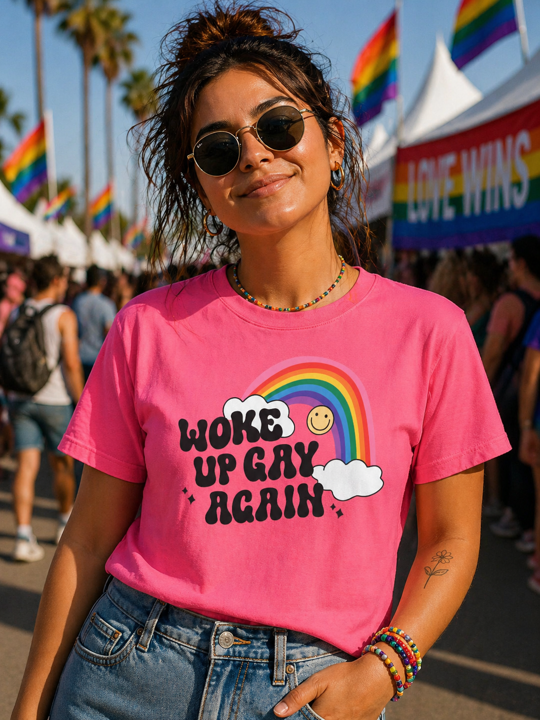 Woke Up Gay Again T-Shirt – Lightweight Cotton Tee | Funny LGBTQ Pride Statement Shirt