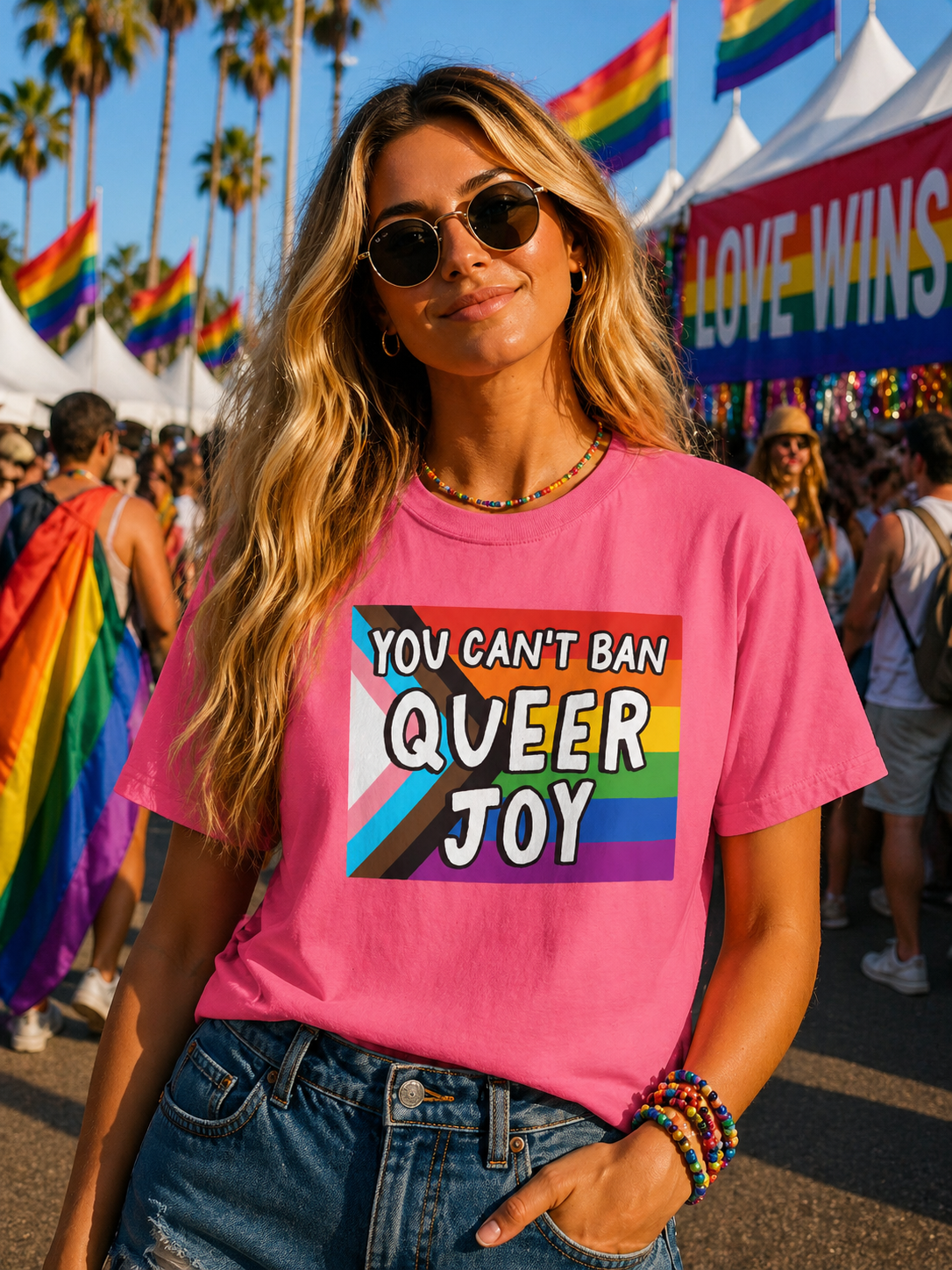 You Can’t Ban Queer Joy T-Shirt – Lightweight Cotton Tee | LGBTQ Pride Statement Activist Shirt
