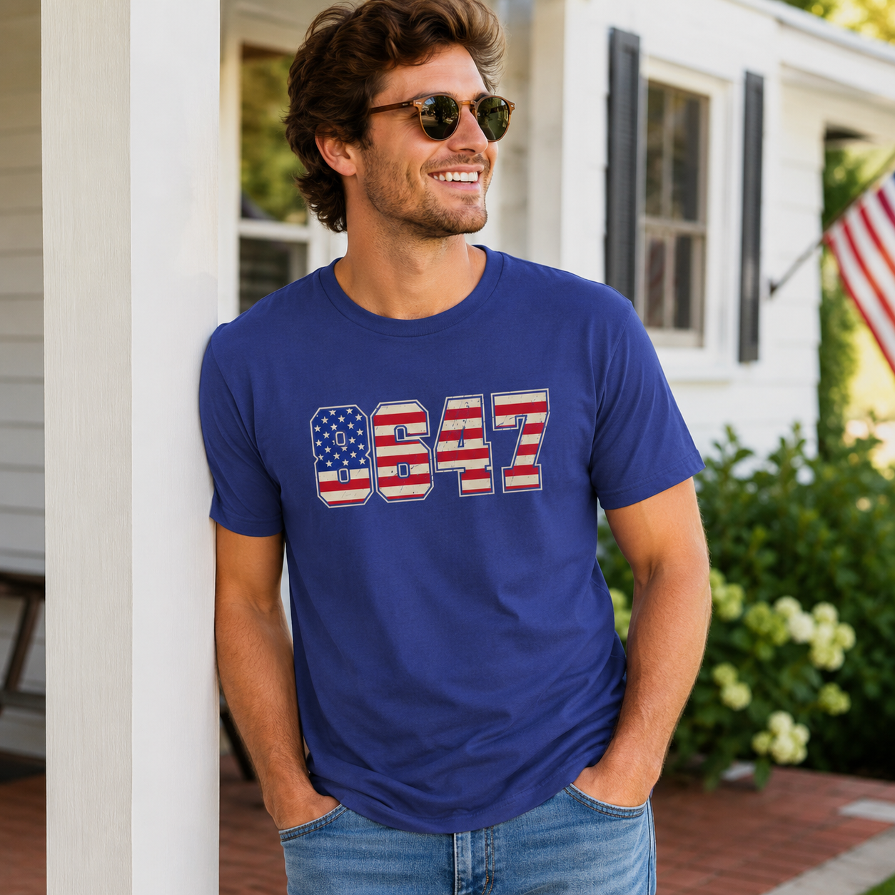 8647 American Flag T-Shirt – Vintage Athletic Tee | Patriotic Statement Shirt