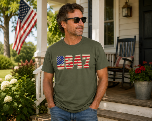 8647 American Flag T-Shirt – Vintage Athletic Tee | Patriotic Statement Shirt