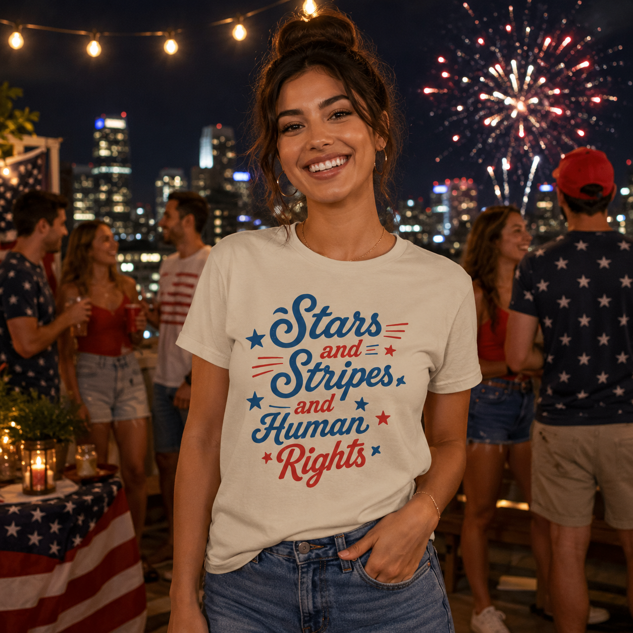 Stars and Stripes and Human Rights T-Shirt — Patriotic Graphic Tee