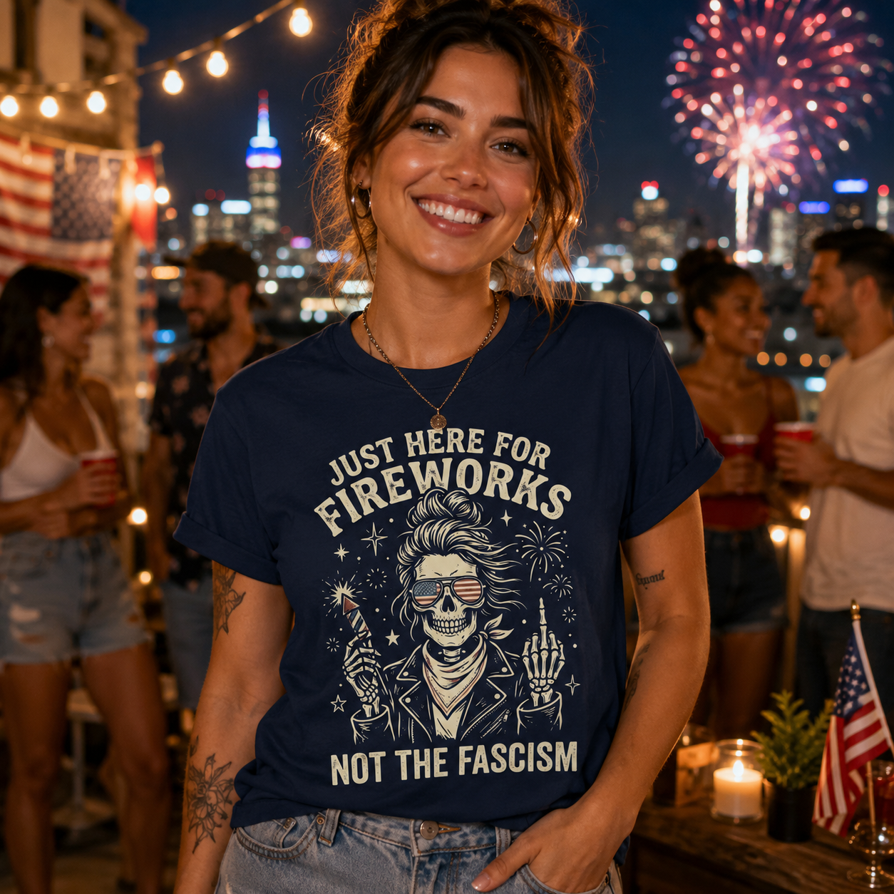 Just Here for Fireworks T-Shirt — Patriotic 4th of July Graphic Tee