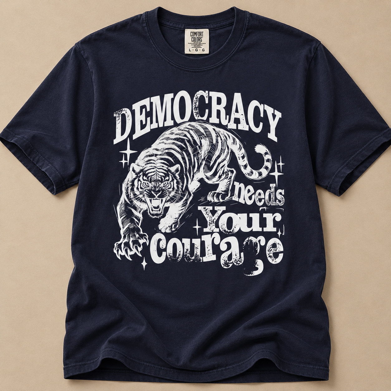 Democracy Needs Your Courage Tiger Graphic T-Shirt