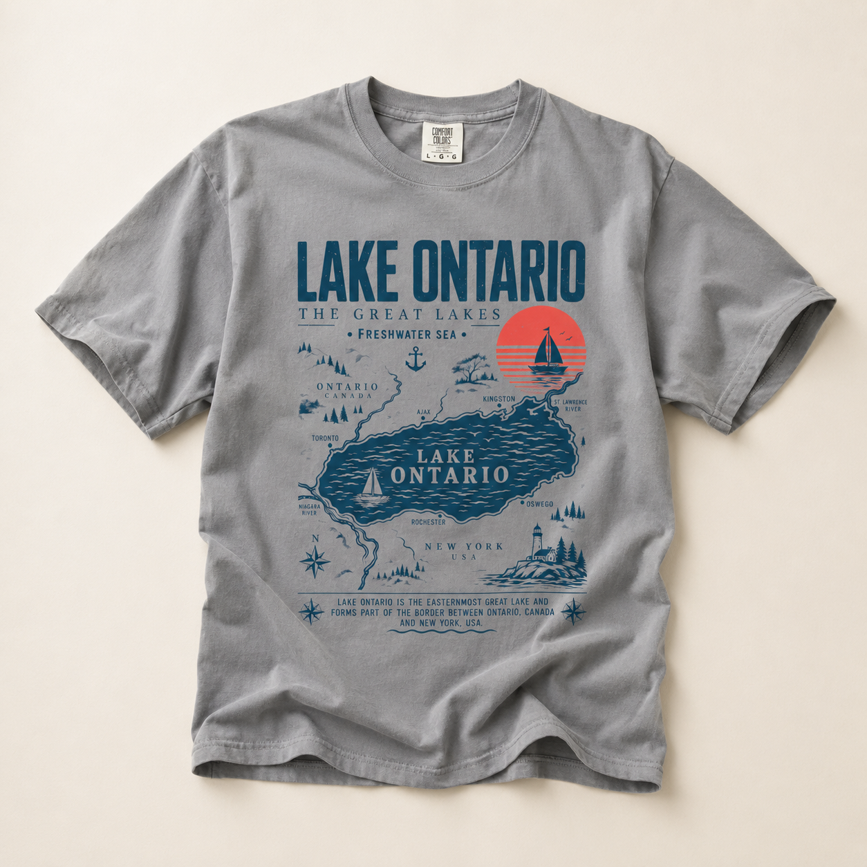 Lake Ontario Map T-Shirt — Vintage Great Lakes Travel Tee