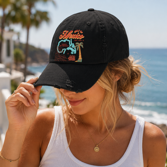 Gulf of Mexico Hat - Distressed Baseball Cap With Adjustable Strap, Vintage Cotton Twill