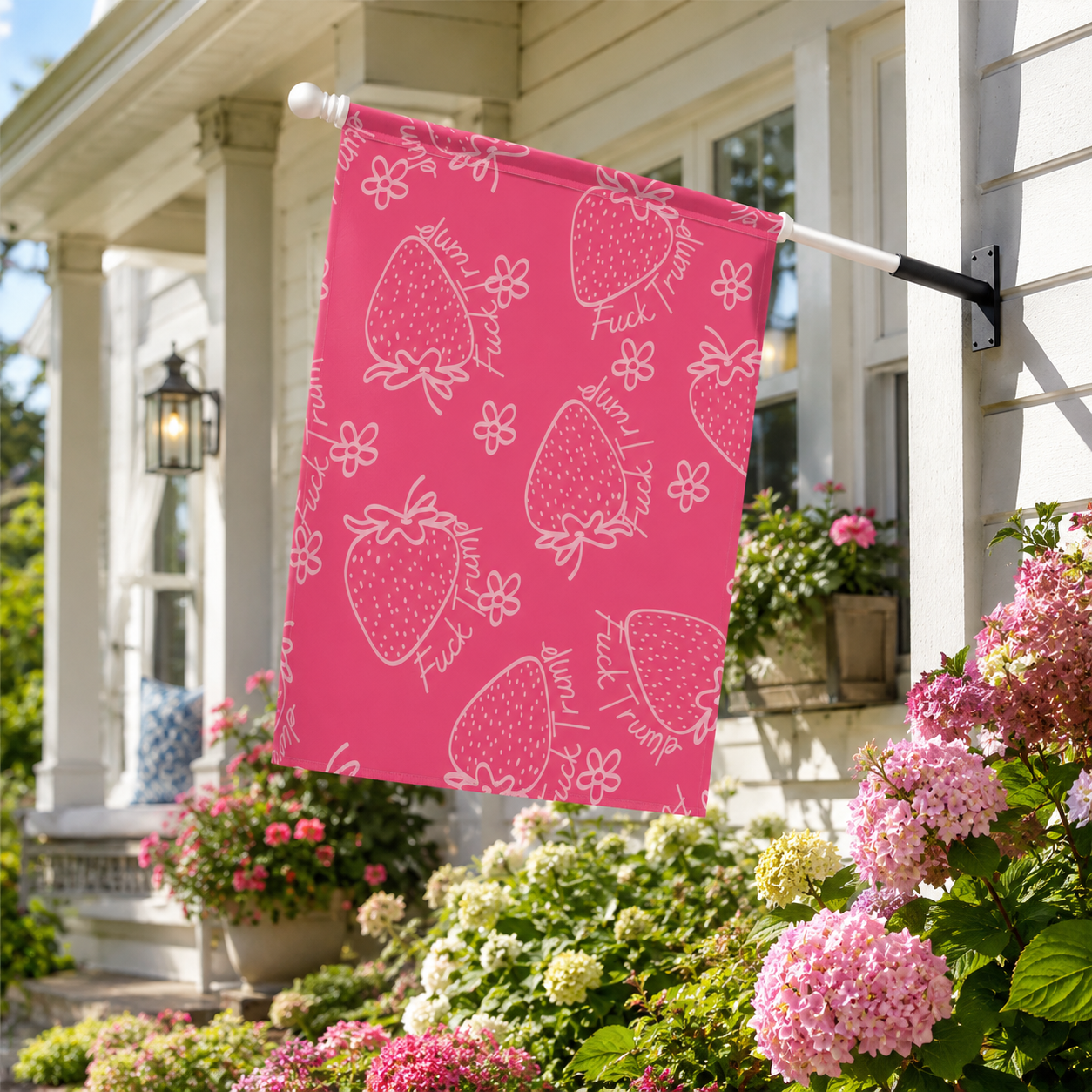 Garden Flag - Pink Strawberry Double Sided Outdoor Yard Banner for Spring Decor
