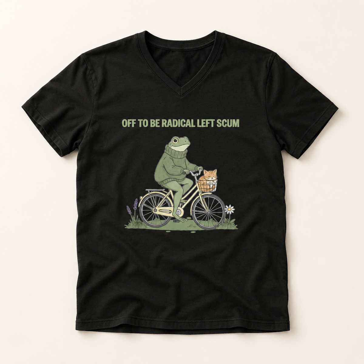 Off to Be Radical Left Scum Frog Bike V-Neck T-Shirt