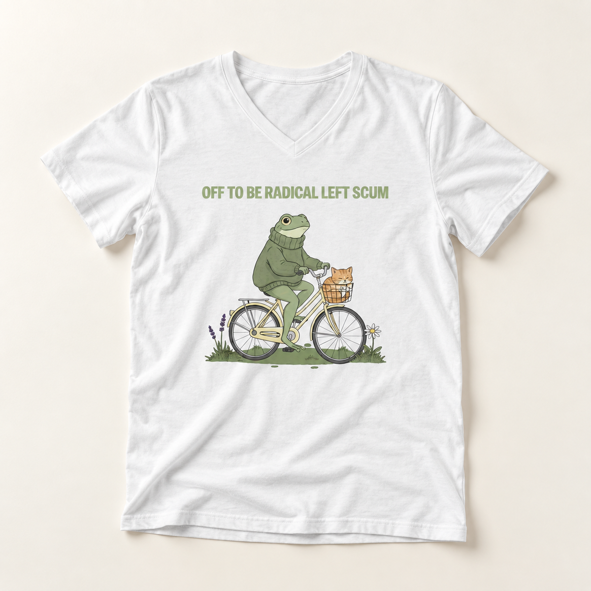 Off to Be Radical Left Scum Frog Bike V-Neck T-Shirt