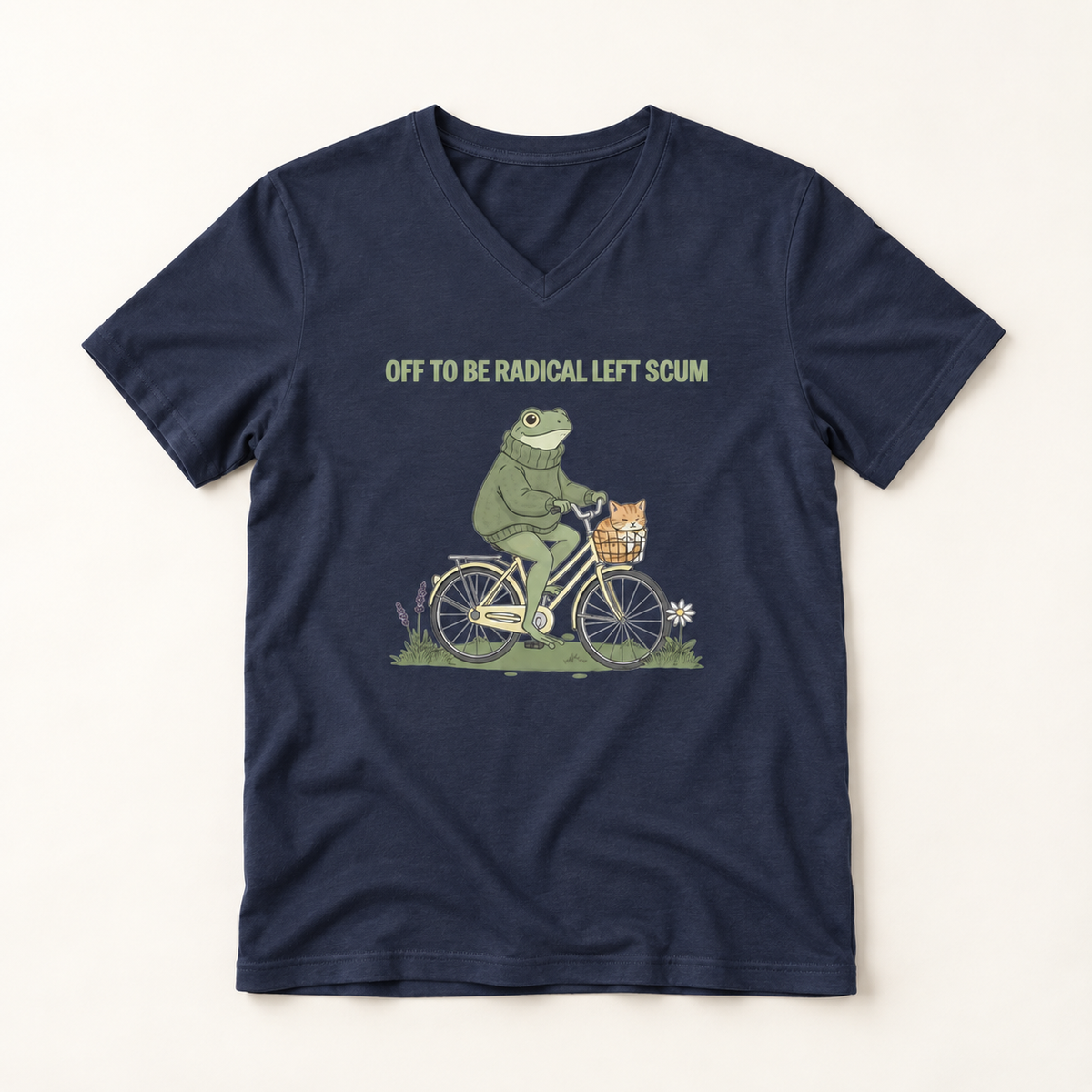 Off to Be Radical Left Scum Frog Bike V-Neck T-Shirt