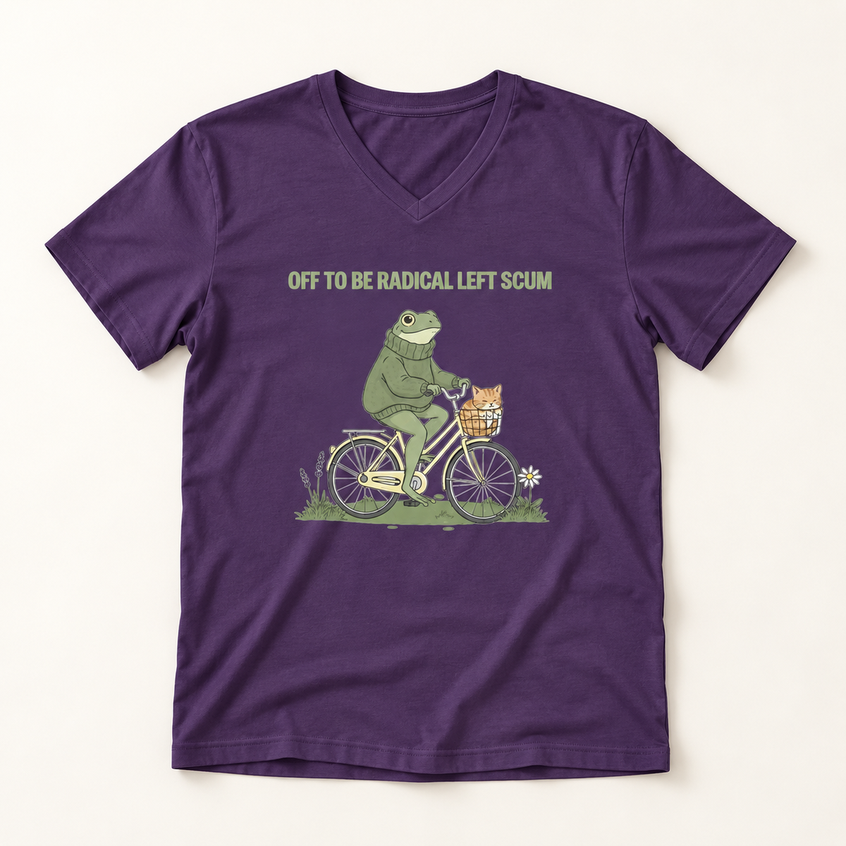 Off to Be Radical Left Scum Frog Bike V-Neck T-Shirt