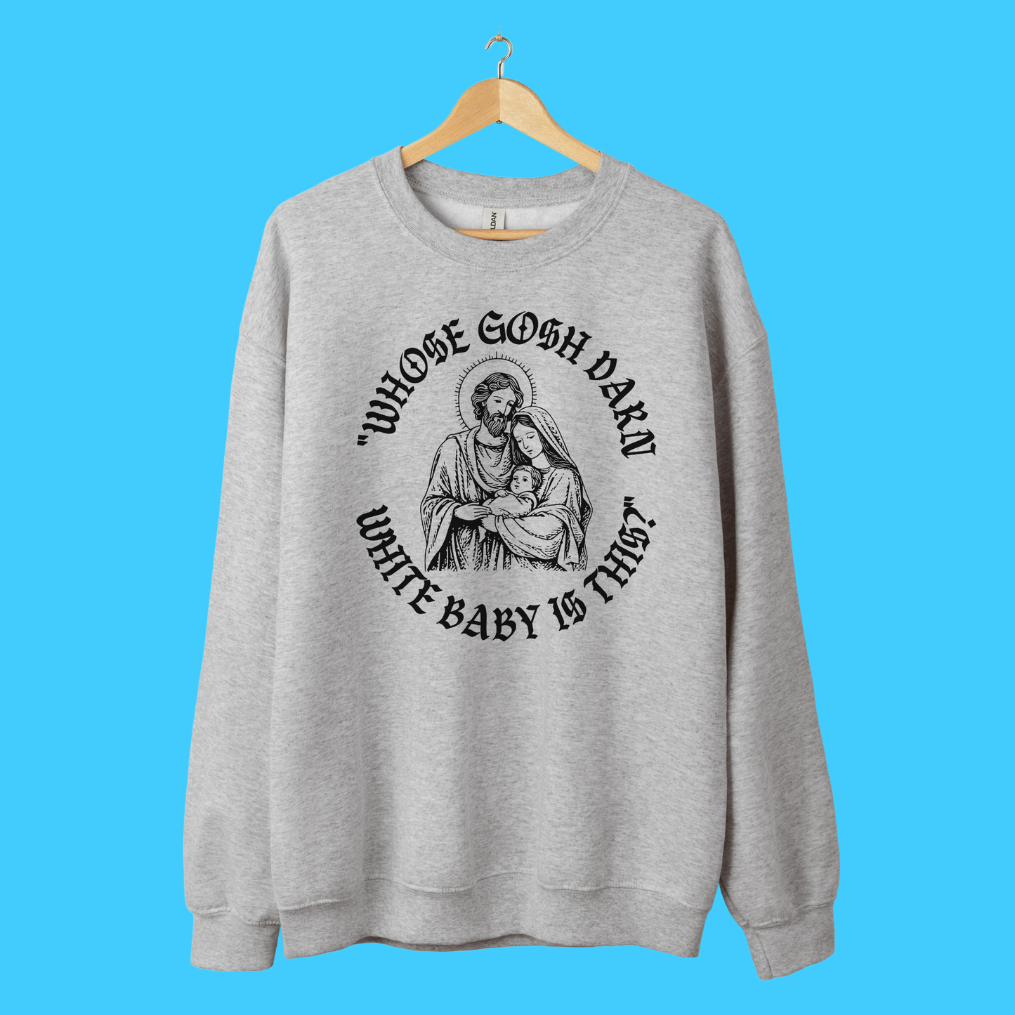Whose Child is this? Crewneck Sweatshirt – Soft Heather Grey Cotton Blend Pullover | Ironic Humor Vintage Style Sweatshirt