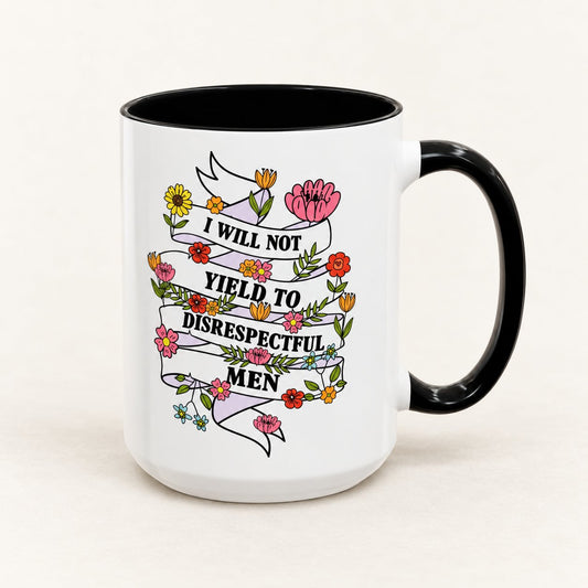 AOC I Will Not Yield Coffee Mug on warm off-white background