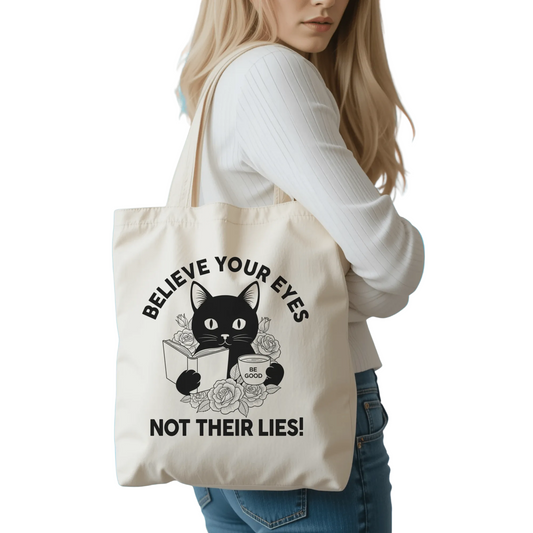 Cotton Canvas Tote Bag | Durable Cat Tote With Flat Corner & Reusable Design