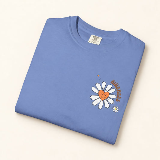 Peace Love Justice T-Shirt, product photo on warm off-white background