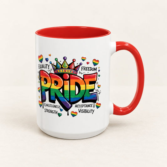 Pride LGBTQ Trans Rights Coffee Mug, product view on warm off-white