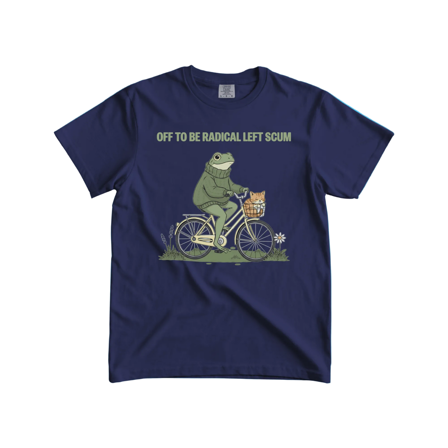 Radical Left Frog Bicycle T-Shirt – Garment Dyed Heavyweight Tee | Funny Political Graphic Shirt
