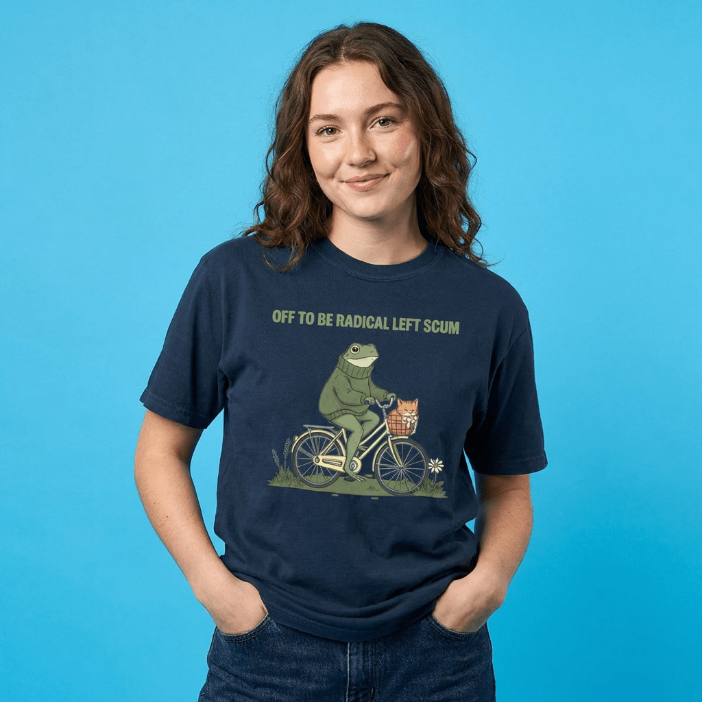 Radical Left Frog Bike T-Shirt — "Off to Be Radical Left Scum" Graphic Tee - Resist Supply