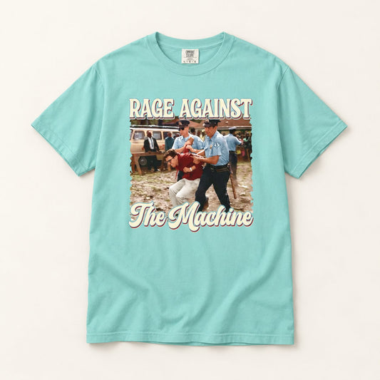 Rage Against the Machine T-Shirt, product photo on warm off-white background