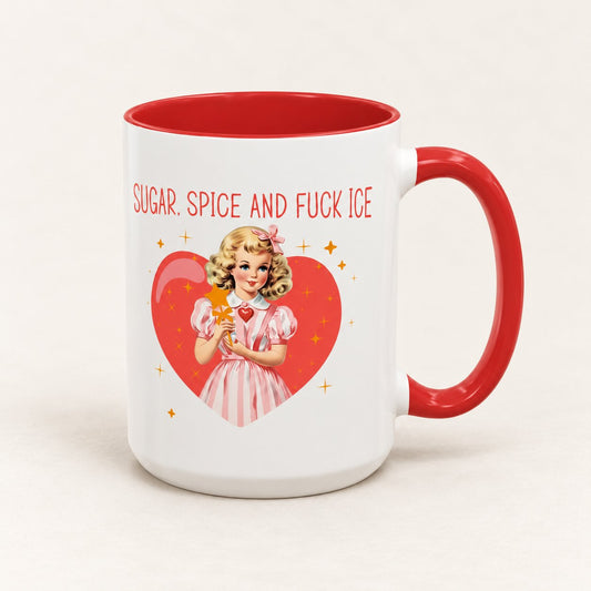 Sugar Spice and F*ck ICE Coffee Mug on warm off-white background