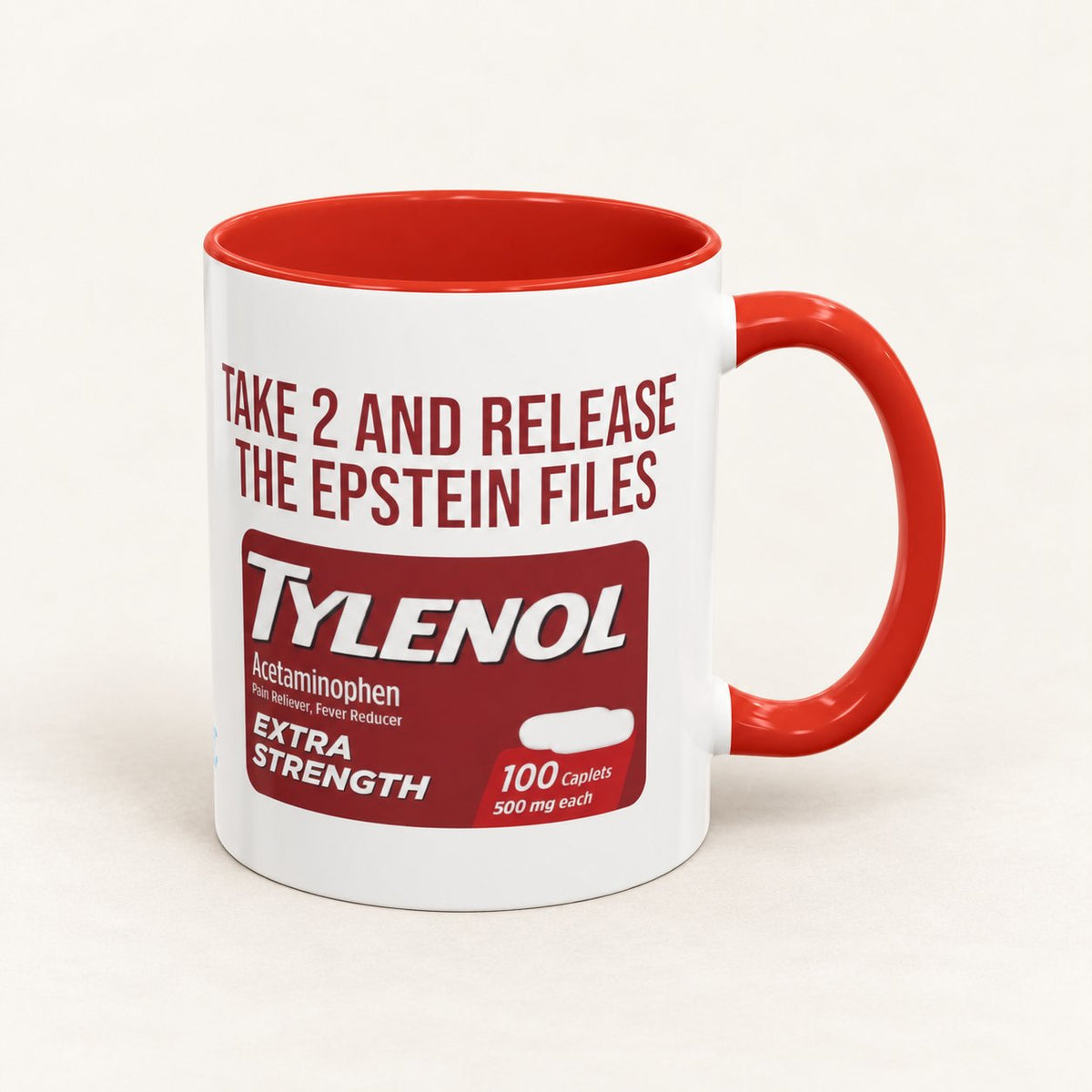 Take 2 and Release the Epstein Files Coffee Mug on warm off-white background