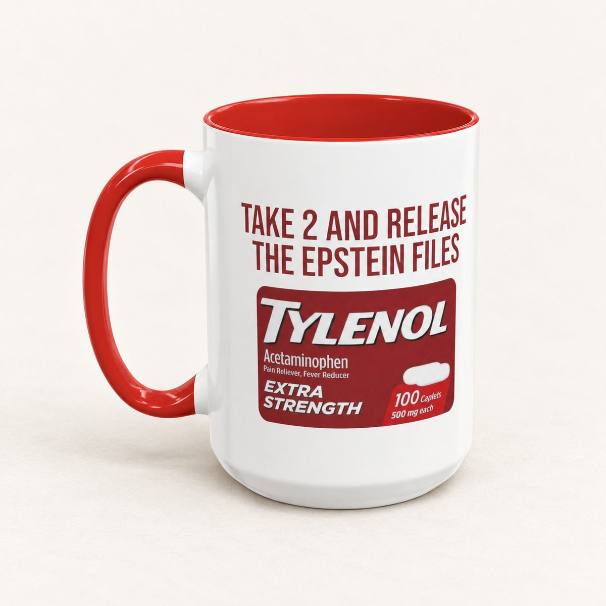 Take 2 and Release the Epstein Files Coffee Mug on warm off-white background