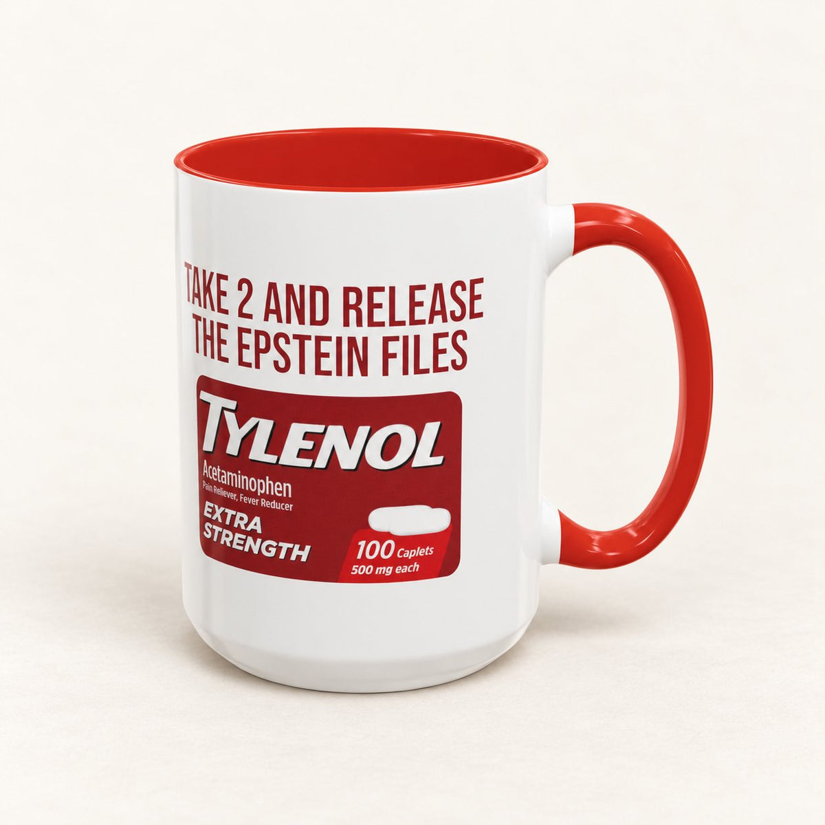 Take 2 and Release the Epstein Files Coffee Mug on warm off-white background