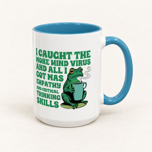 Woke Coffee Mug, 15 oz, on a warm off-white background