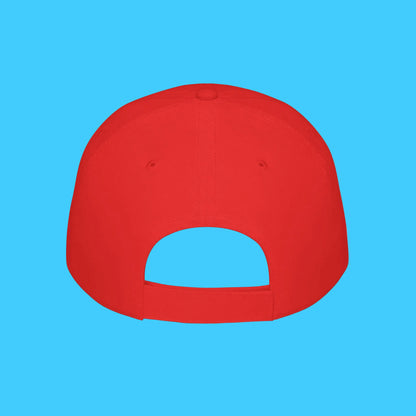 Red cap with a gray patch on a white background