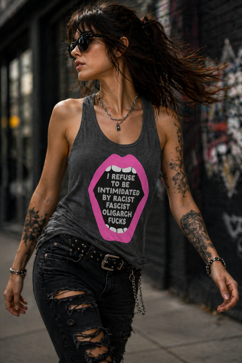I Refuse to be Intimidated by Racist, Fascist, Oligarch F&cks Racerback Tank