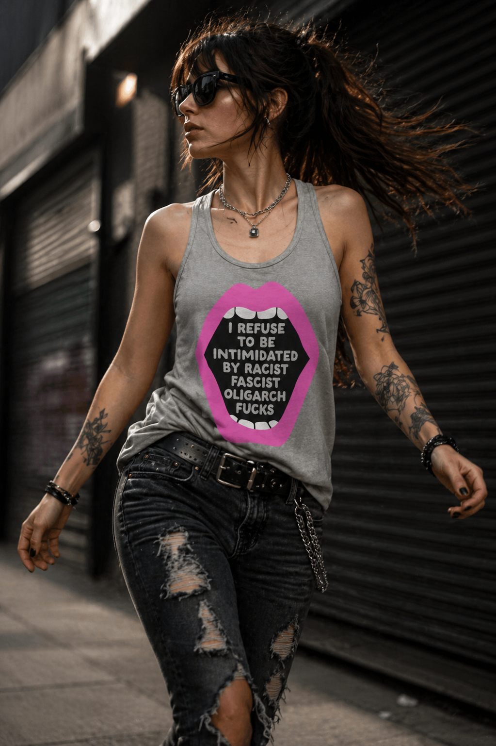 I Refuse to be Intimidated by Racist, Fascist, Oligarch F&cks Racerback Tank