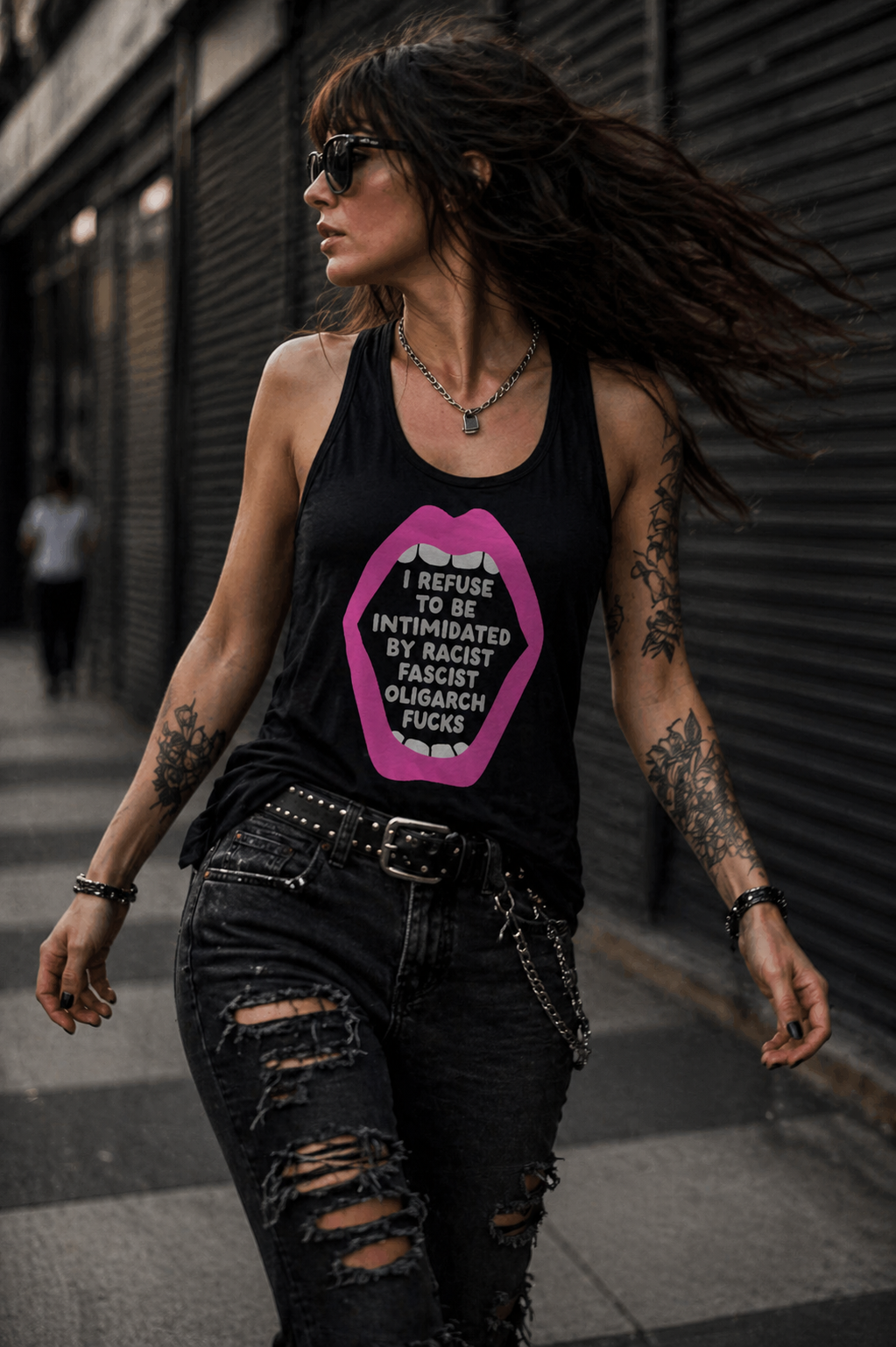 I Refuse to be Intimidated by Racist, Fascist, Oligarch F&cks Racerback Tank