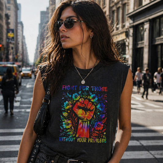Fight For Those Without Your Privilege Garment Dyed Tank Top – Unisex Cotton Sleeveless Shirt | Social Justice Activist Summer Tank