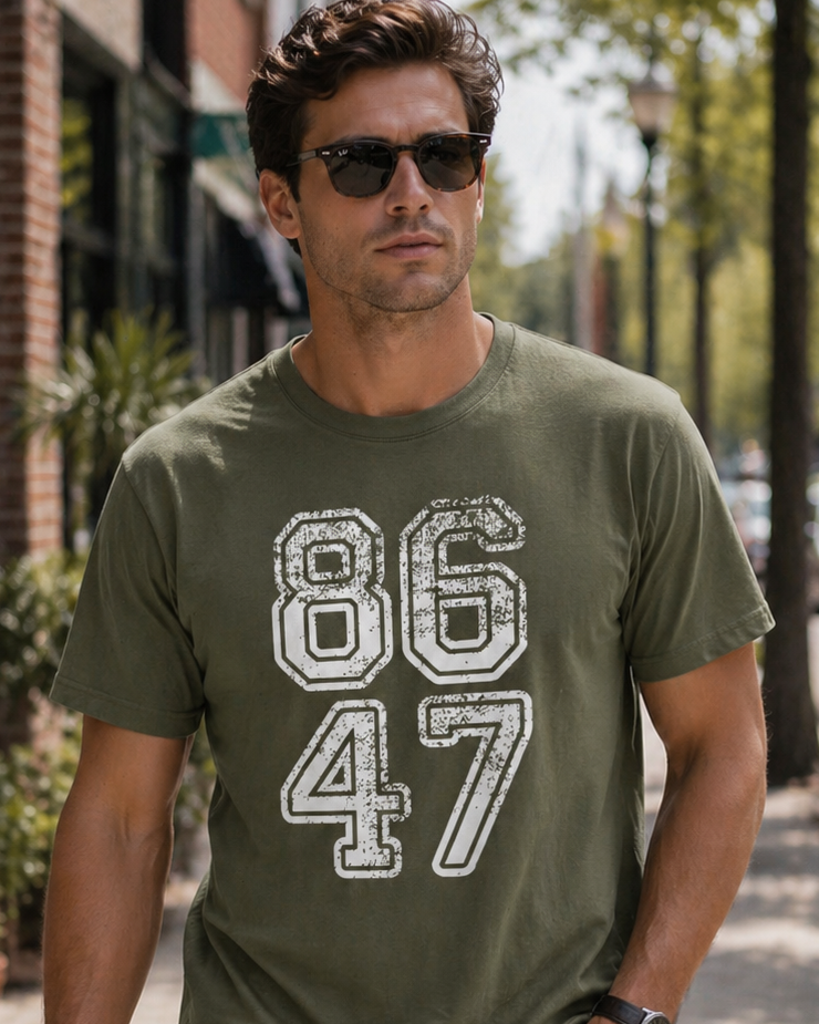 86/47 Distressed Graphic T-Shirt – Garment Dyed Vintage Tee | Anti-Trump Political Shirt