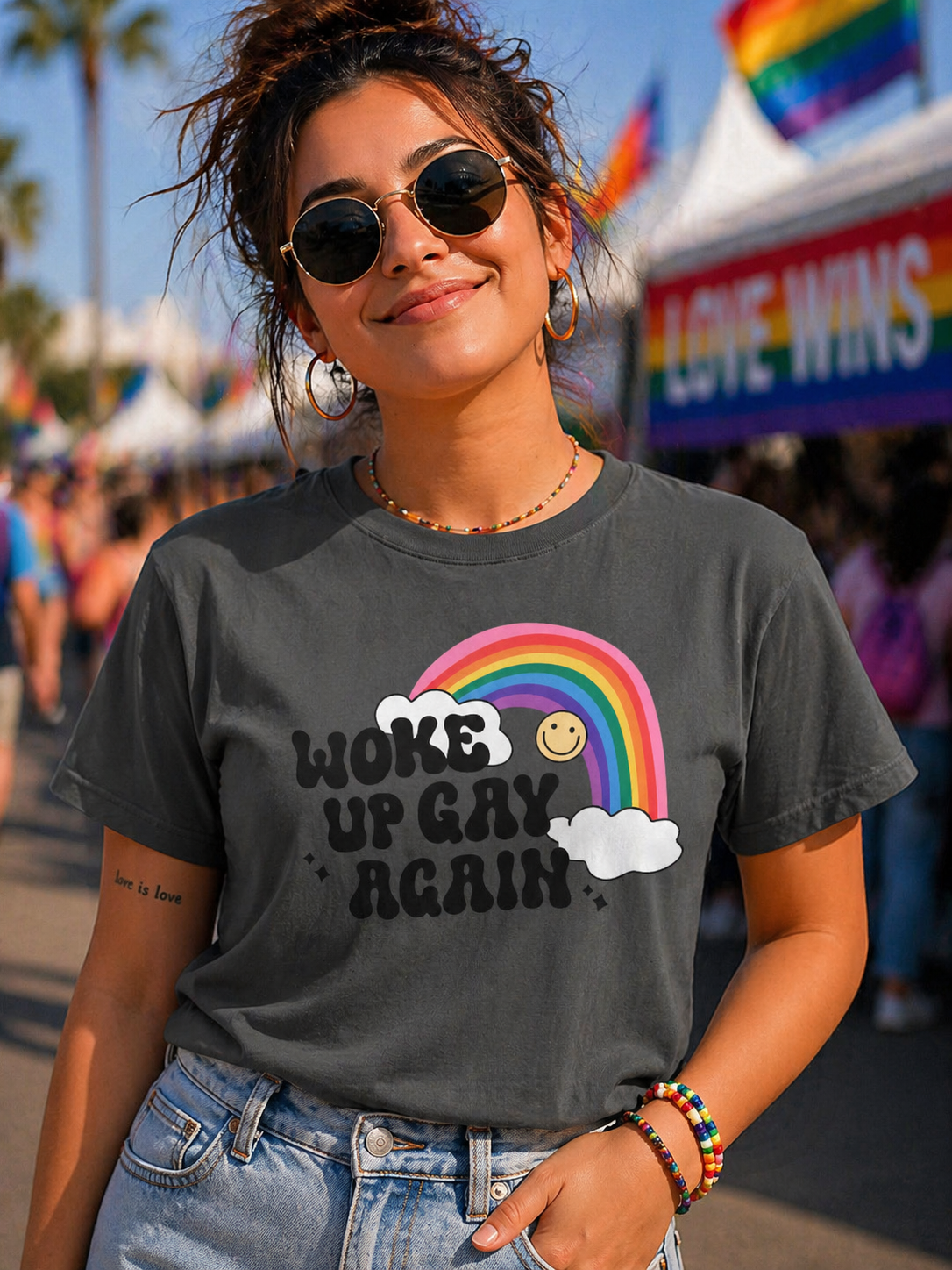 Woke Up Gay Again T-Shirt – Lightweight Cotton Tee | Funny LGBTQ Pride Statement Shirt
