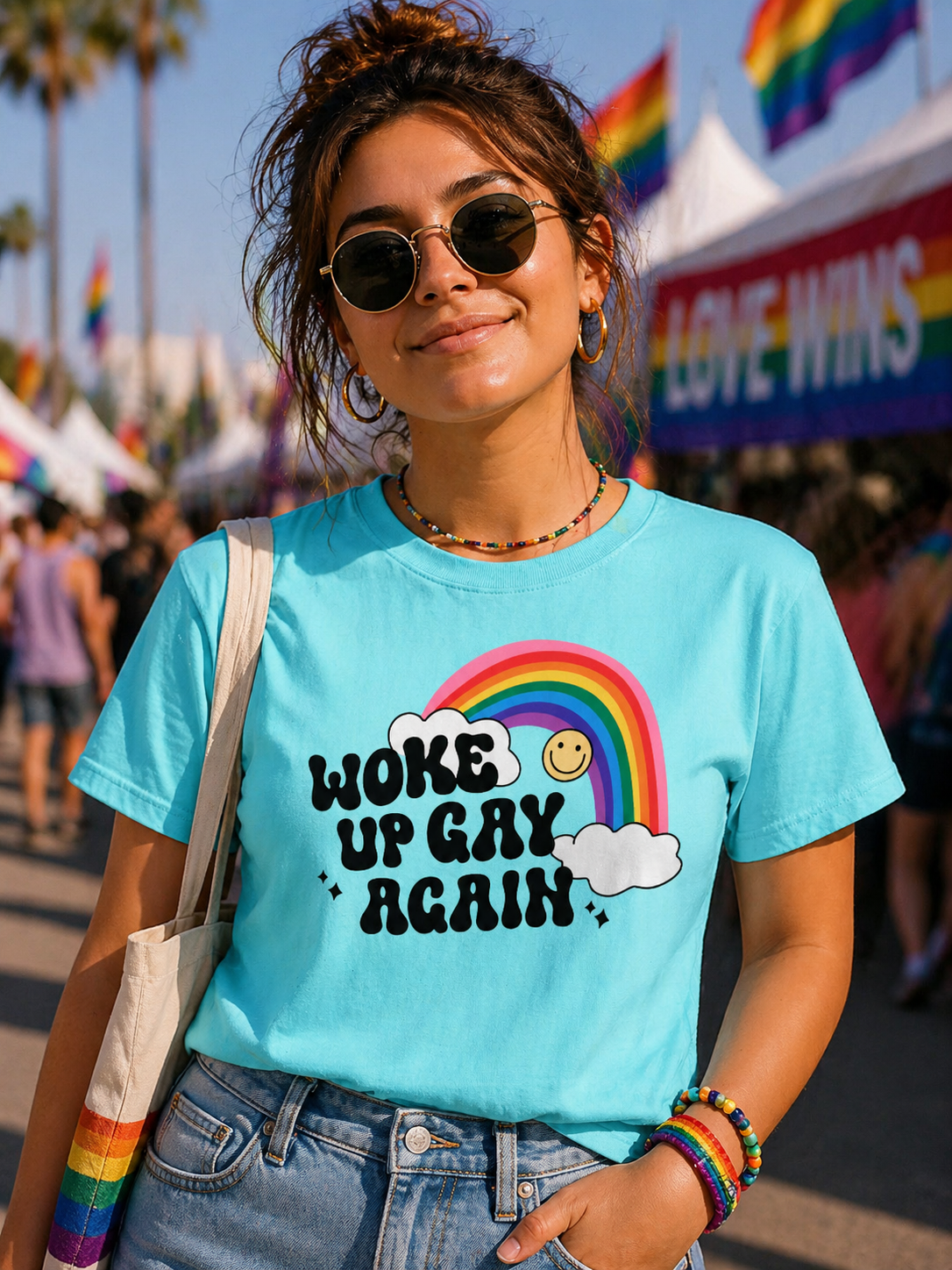 Woke Up Gay Again T-Shirt – Lightweight Cotton Tee | Funny LGBTQ Pride Statement Shirt