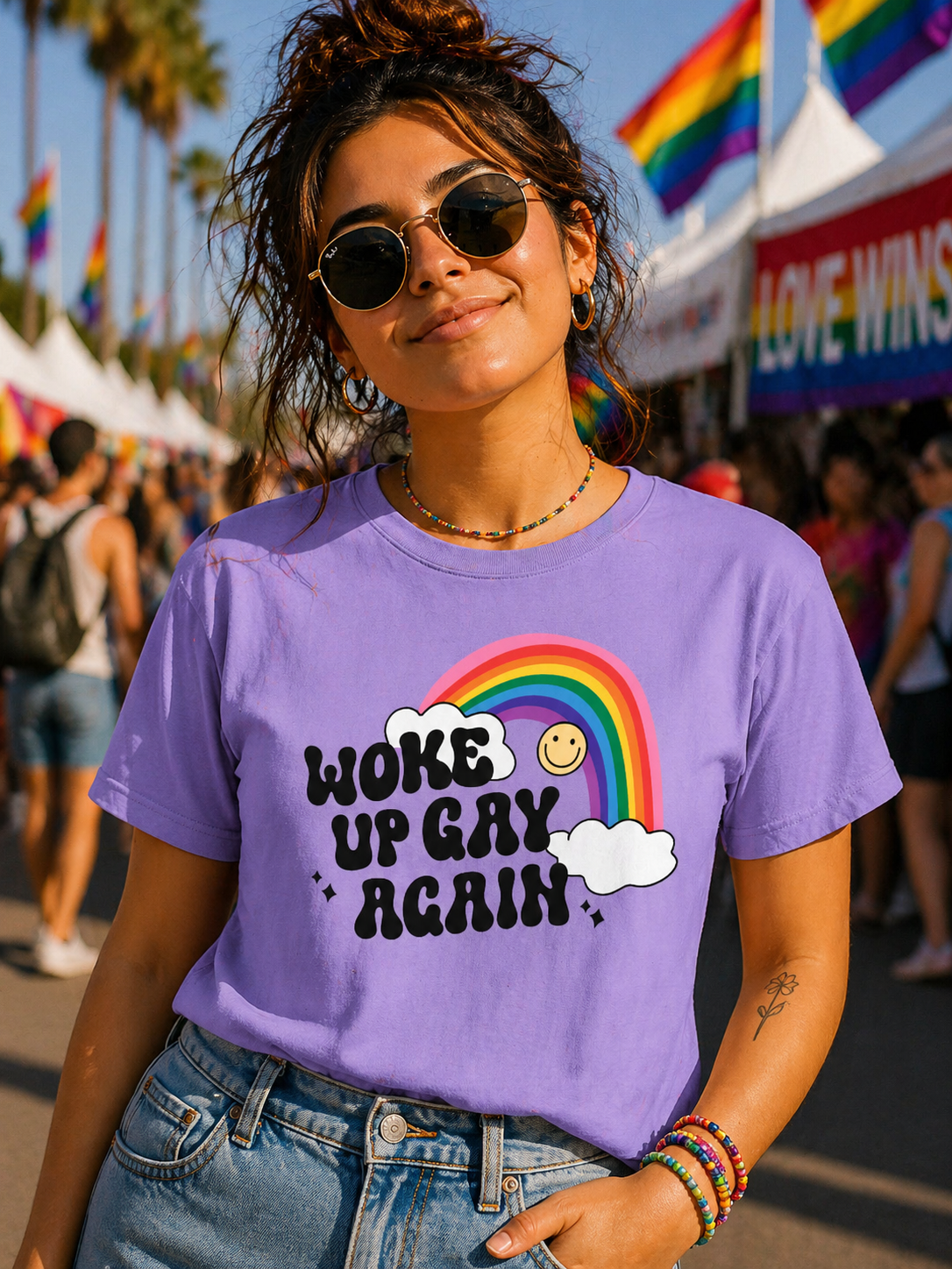 Woke Up Gay Again T-Shirt – Lightweight Cotton Tee | Funny LGBTQ Pride Statement Shirt