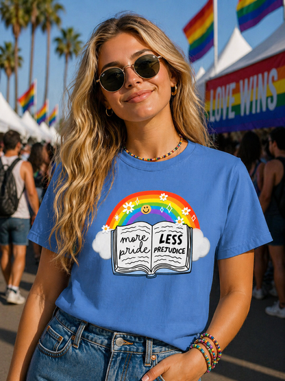 More Pride Less Prejudice T-Shirt – Lightweight Cotton Tee | LGBTQ Pride Activist Statement Shirt