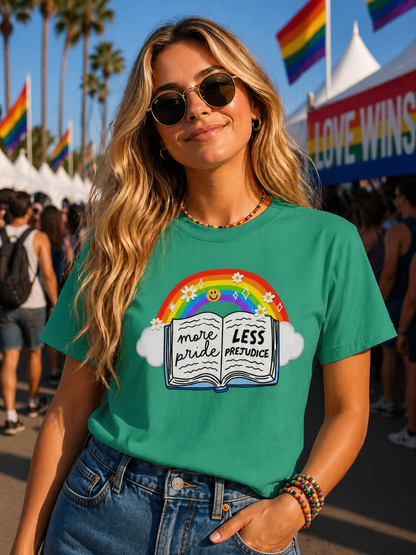 More Pride Less Prejudice T-Shirt – Lightweight Cotton Tee | LGBTQ Pride Activist Statement Shirt
