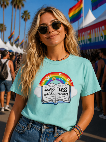 More Pride Less Prejudice T-Shirt – Lightweight Cotton Tee | LGBTQ Pride Activist Statement Shirt
