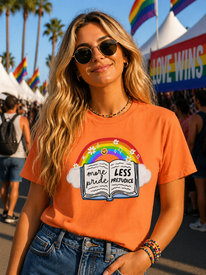 More Pride Less Prejudice T-Shirt – Lightweight Cotton Tee | LGBTQ Pride Activist Statement Shirt