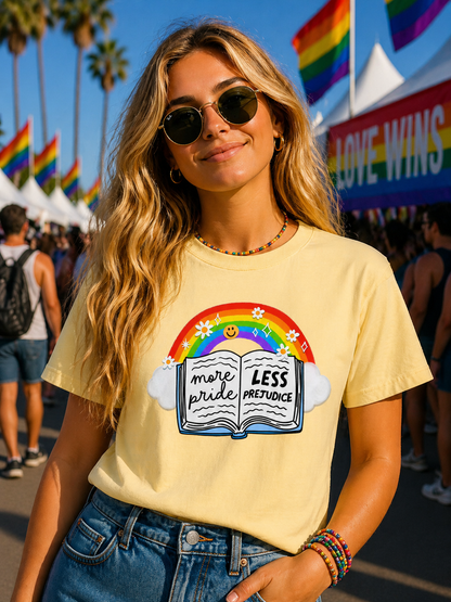 More Pride Less Prejudice T-Shirt – Lightweight Cotton Tee | LGBTQ Pride Activist Statement Shirt