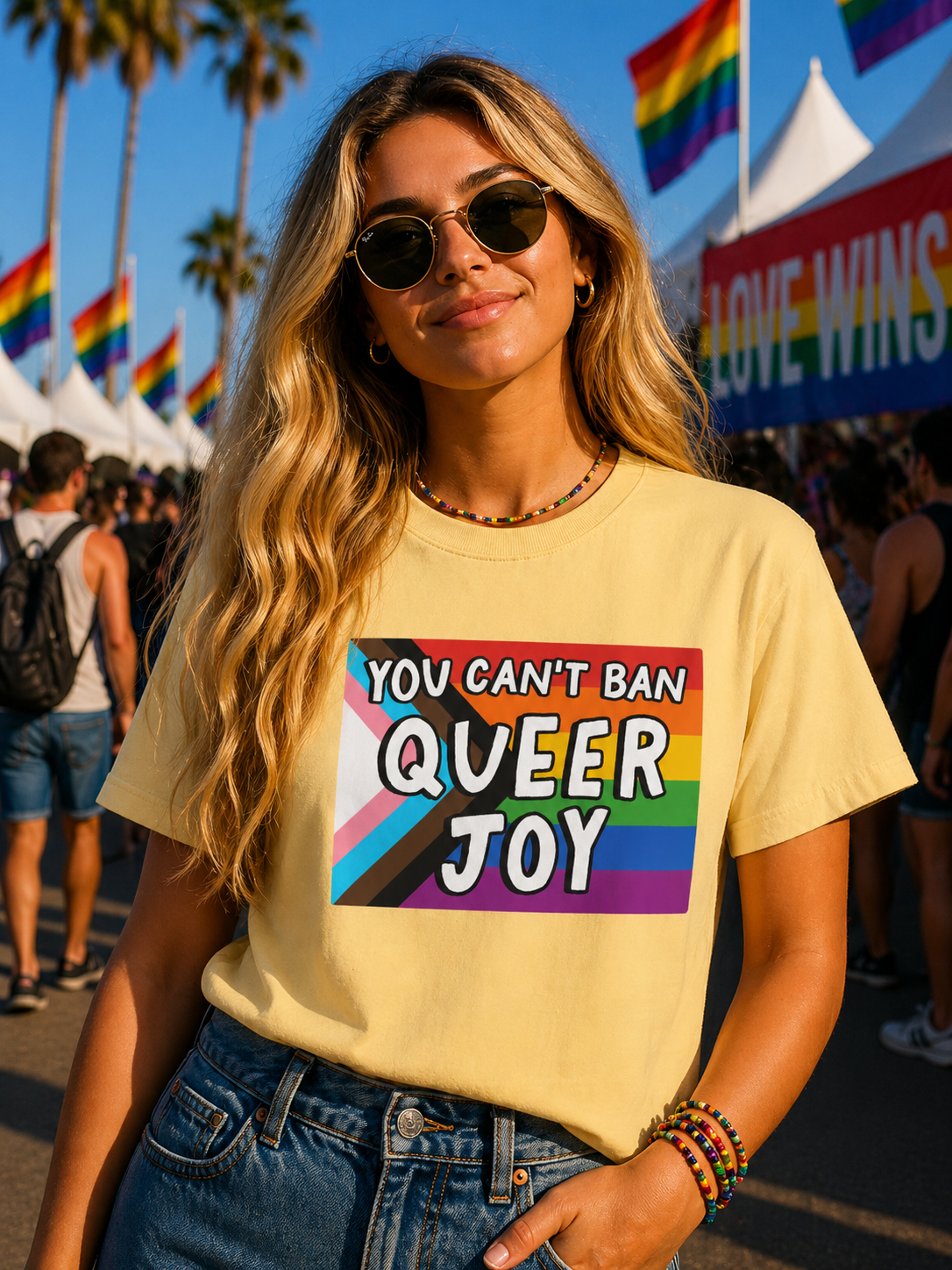 You Can’t Ban Queer Joy T-Shirt – Lightweight Cotton Tee | LGBTQ Pride Statement Activist Shirt