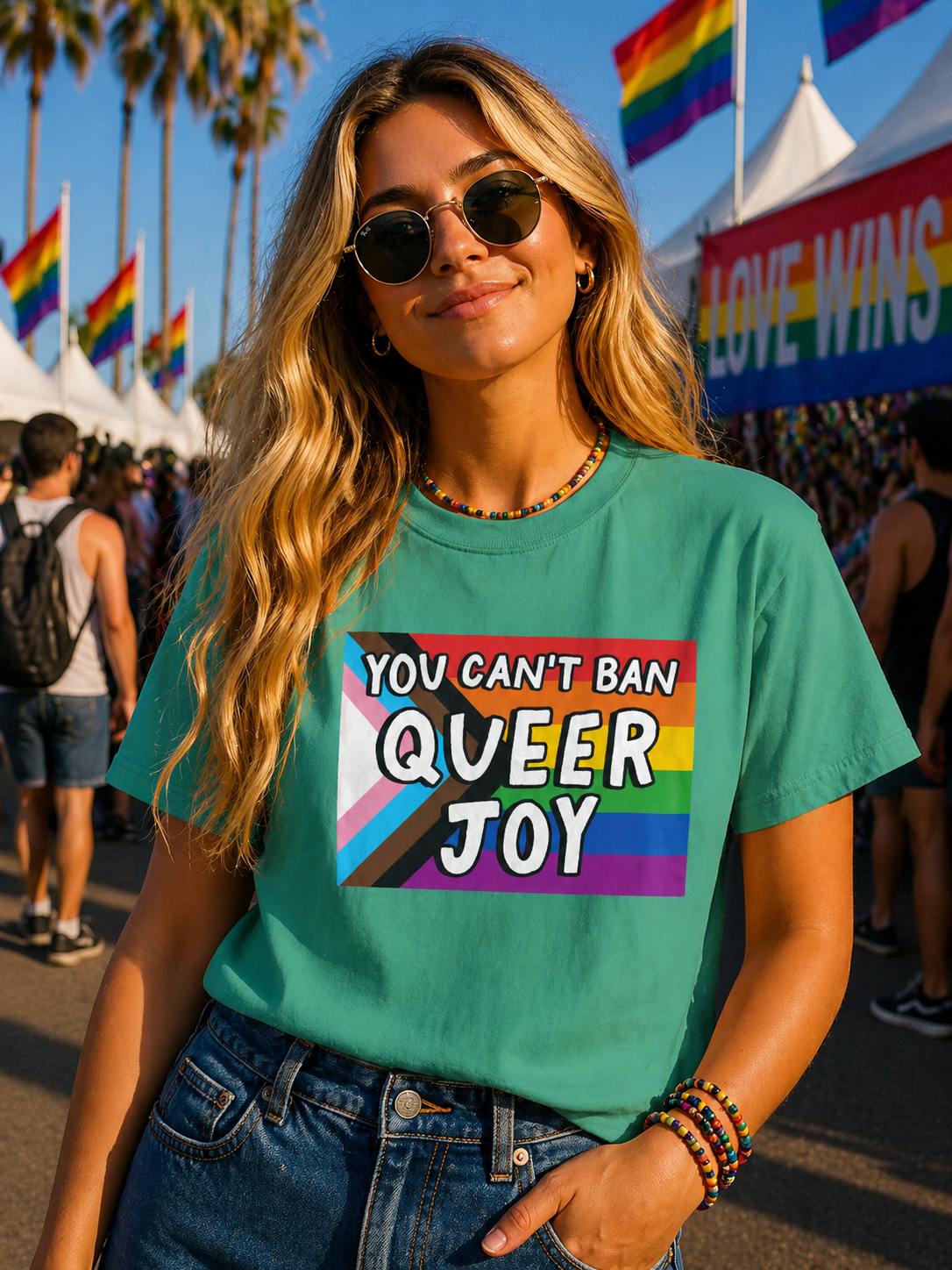 You Can’t Ban Queer Joy T-Shirt – Lightweight Cotton Tee | LGBTQ Pride Statement Activist Shirt