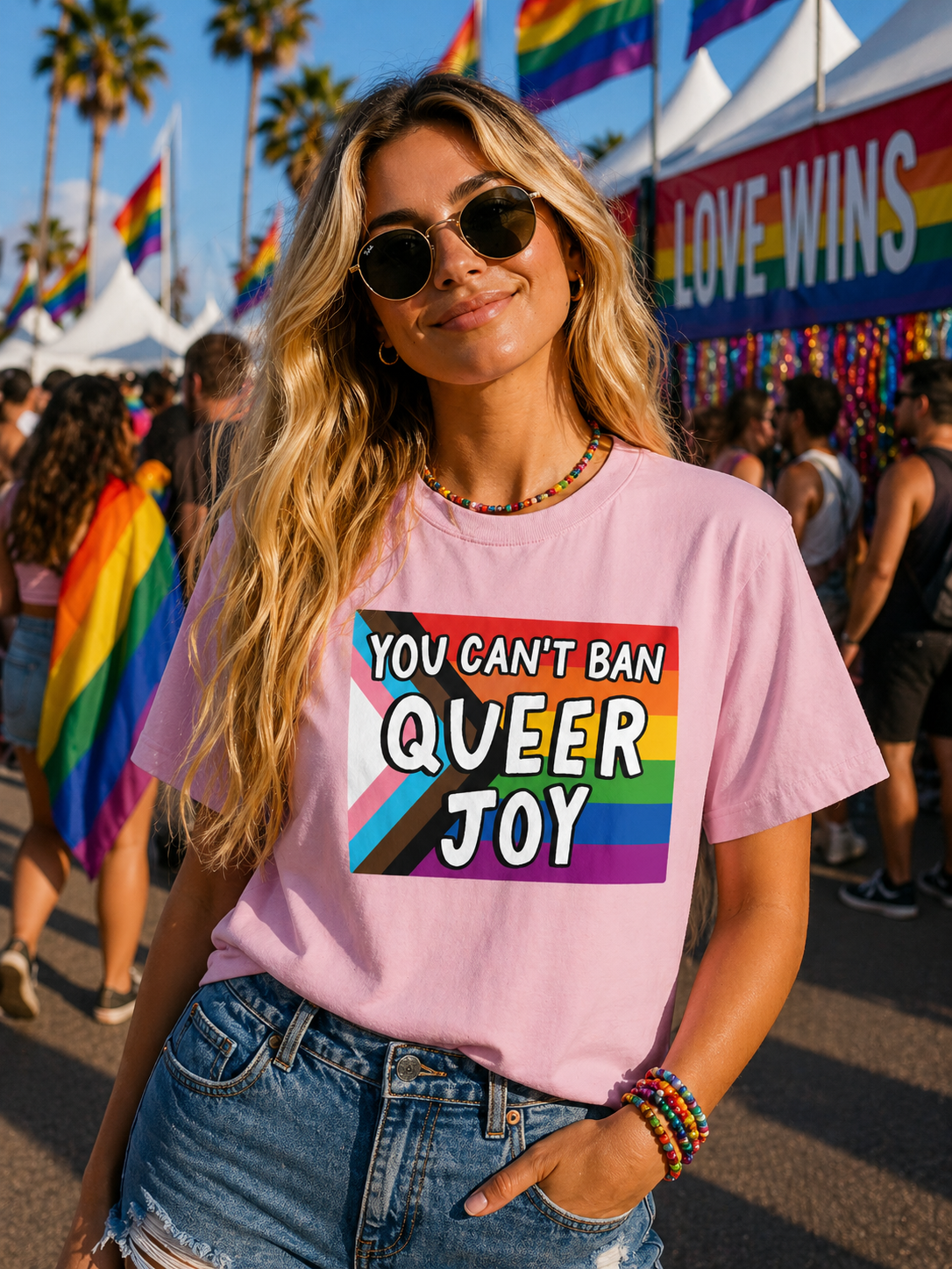 You Can’t Ban Queer Joy T-Shirt – Lightweight Cotton Tee | LGBTQ Pride Statement Activist Shirt