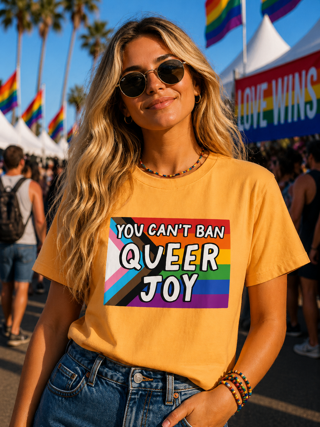 You Can’t Ban Queer Joy T-Shirt – Lightweight Cotton Tee | LGBTQ Pride Statement Activist Shirt