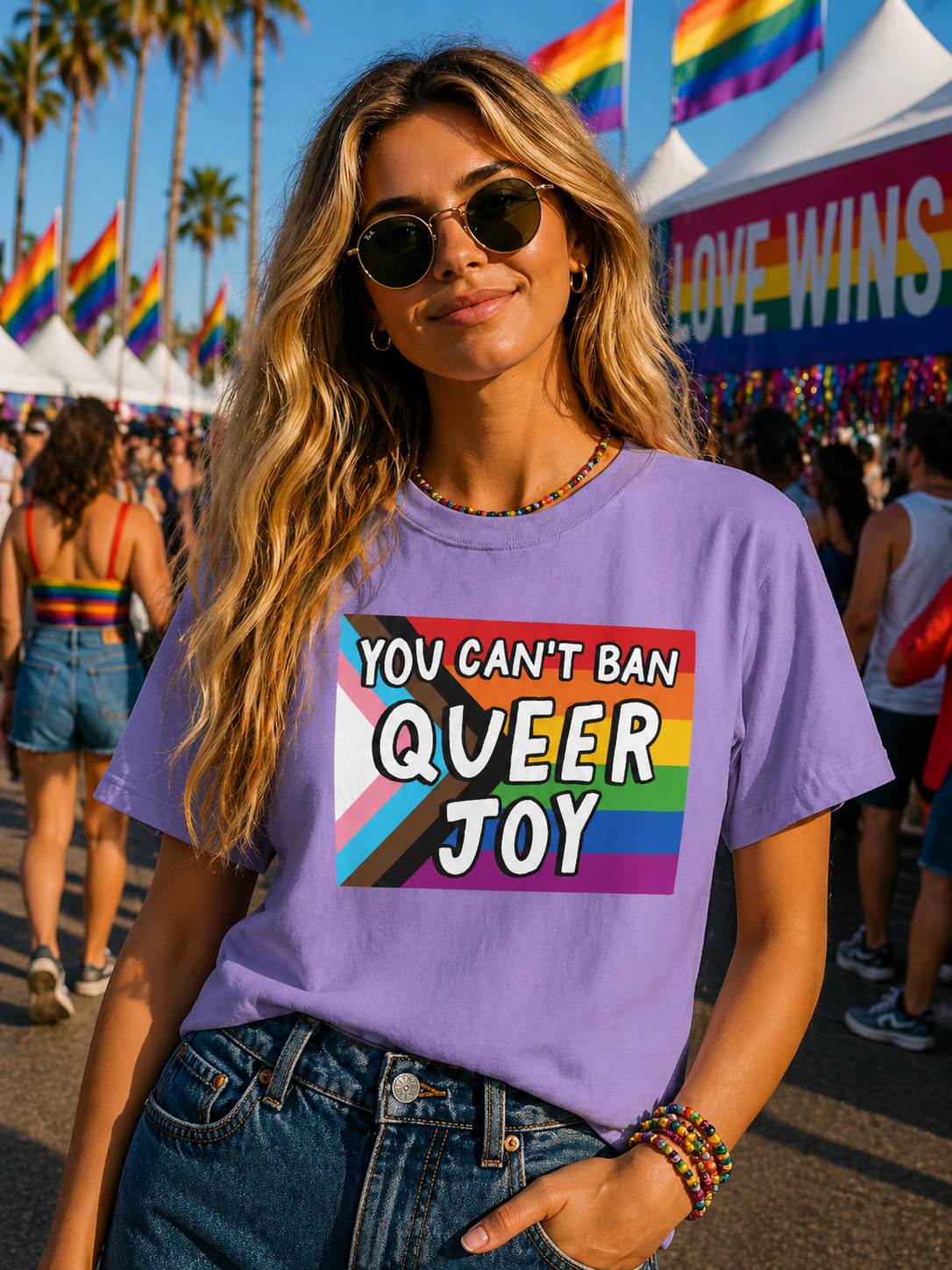 You Can’t Ban Queer Joy T-Shirt – Lightweight Cotton Tee | LGBTQ Pride Statement Activist Shirt