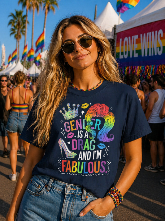 Gender Is A Drag Rainbow Graphic T-Shirt
