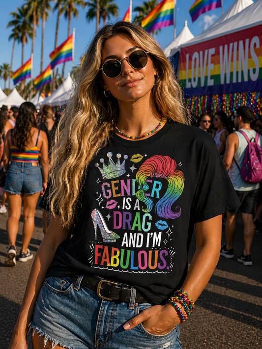 Gender Is A Drag Rainbow Graphic T-Shirt