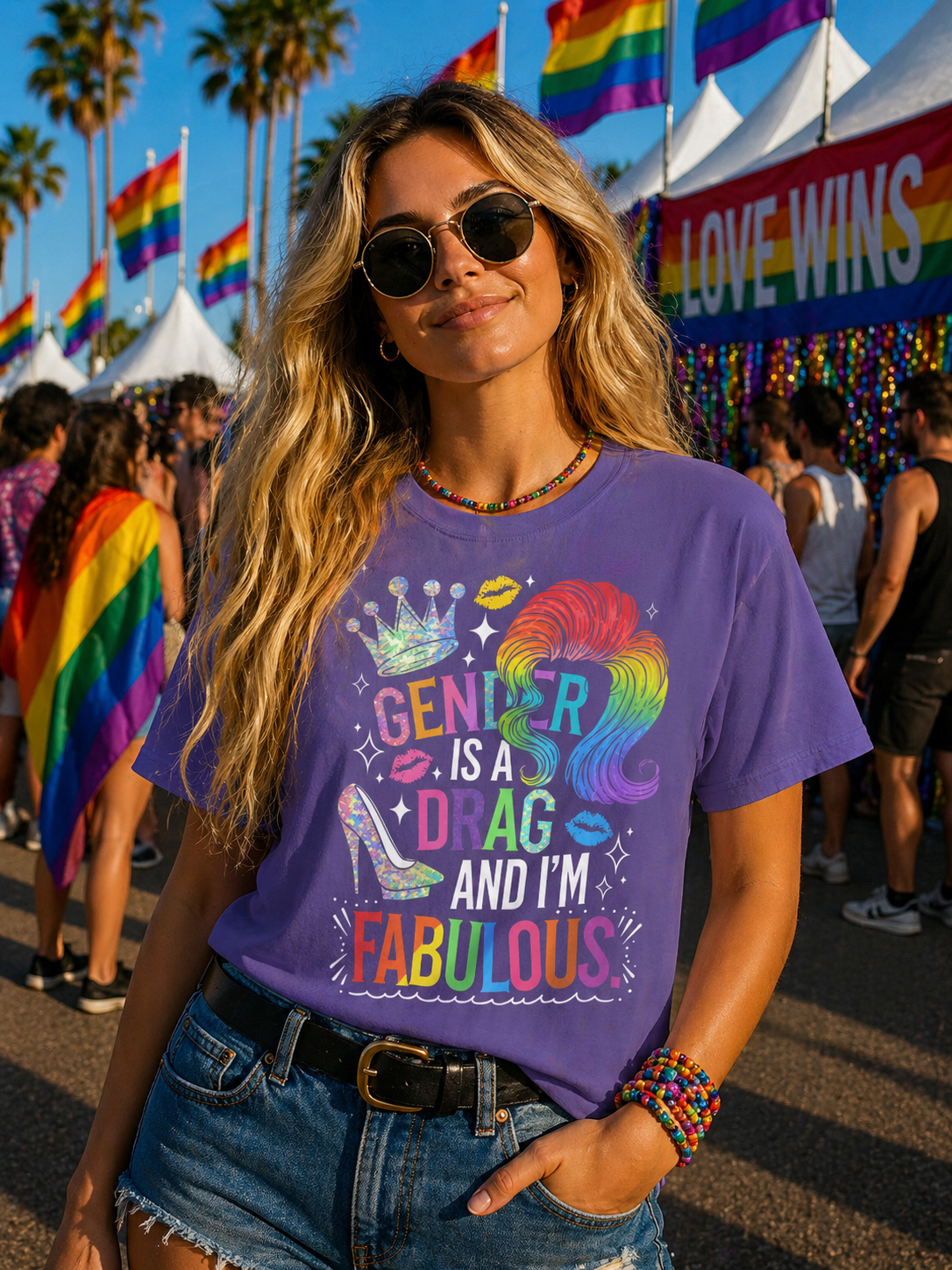 Gender Is a Drag and I’m Fabulous T-Shirt – Garment Dyed Heavyweight Tee | LGBTQ Pride Shirt
