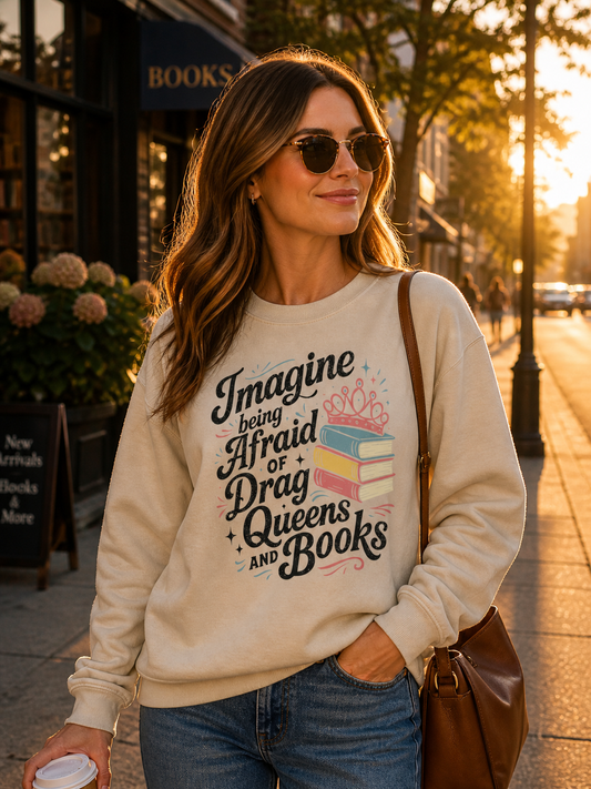 Drag Queen Literary Crewneck Sweatshirt – Cozy Cotton Blend Pullover | LGBTQ Pride Book Lover Sweatshirt